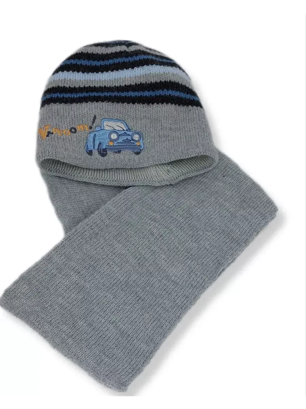 Детская шапка с шарфом для мальчика на весну и осень