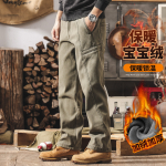 Брюки карго для мужчин, утепленные флисом, утолщенные, зимние прямые свободные повседневные длинные брюки.