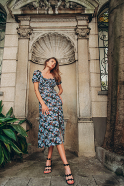 Платье цветочный принт синее