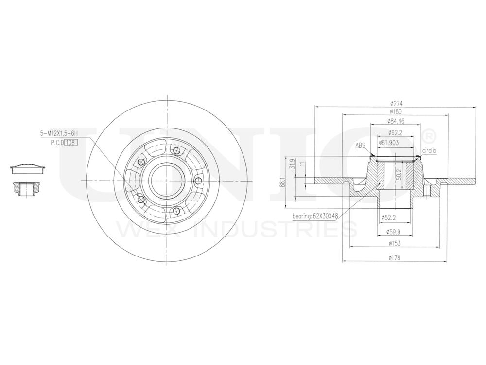 Диск тормозной задний UNIO BRD-20497