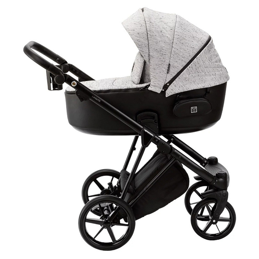 Детская коляска Adamex Porto 2 в 1 PO-PS12B (СВ.СЕР.БЕРЕЗКА+ЧЕРНАЯ КОЖА)