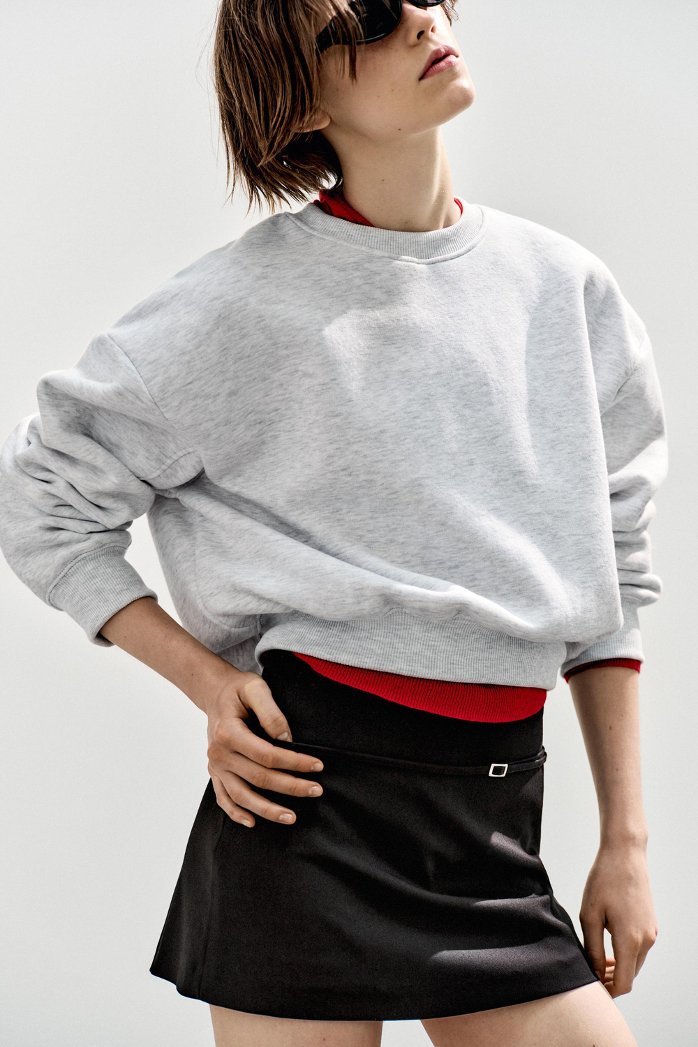ZARA БАЗОВАЯ ТОЛСТОВКА ИЗ МЯГКОЙ ТКАНИ, СЕРЫЙ МЕЛАНЖ