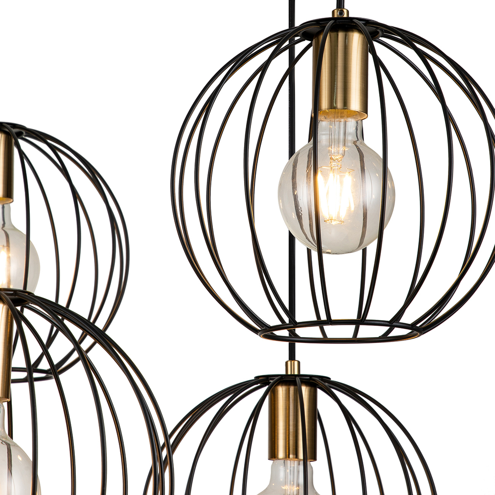 Подвесной светильник 6x60Вт E27, металл, чёрный/бронза