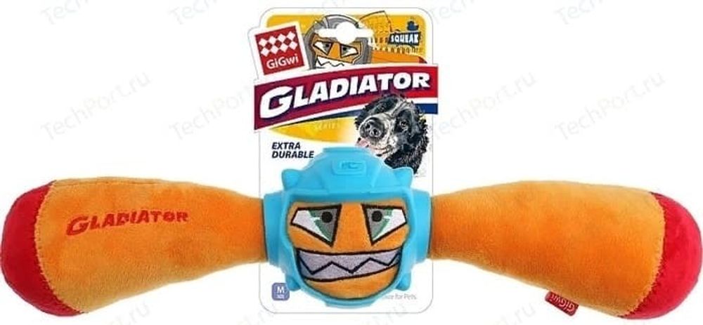 GiGwi 75441 Игрушка д/собак &quot;GLADIATOR&quot; Гладиатор в резиновом шлеме- палка с пищалкой (оранжевый)