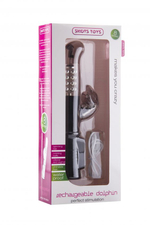 Чёрный перезаряжаемый вибратор Rechargeable Dolphin с дельфинчиком - 22 см. (Цвет: черный)