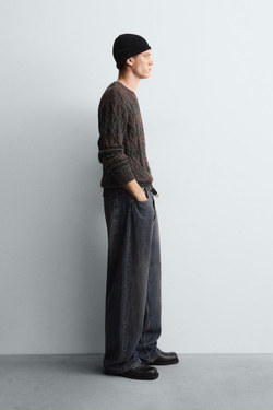 ZARA СВИТЕР С УЗОРОМ «КОСЫ», ЧЕРНЫЙ