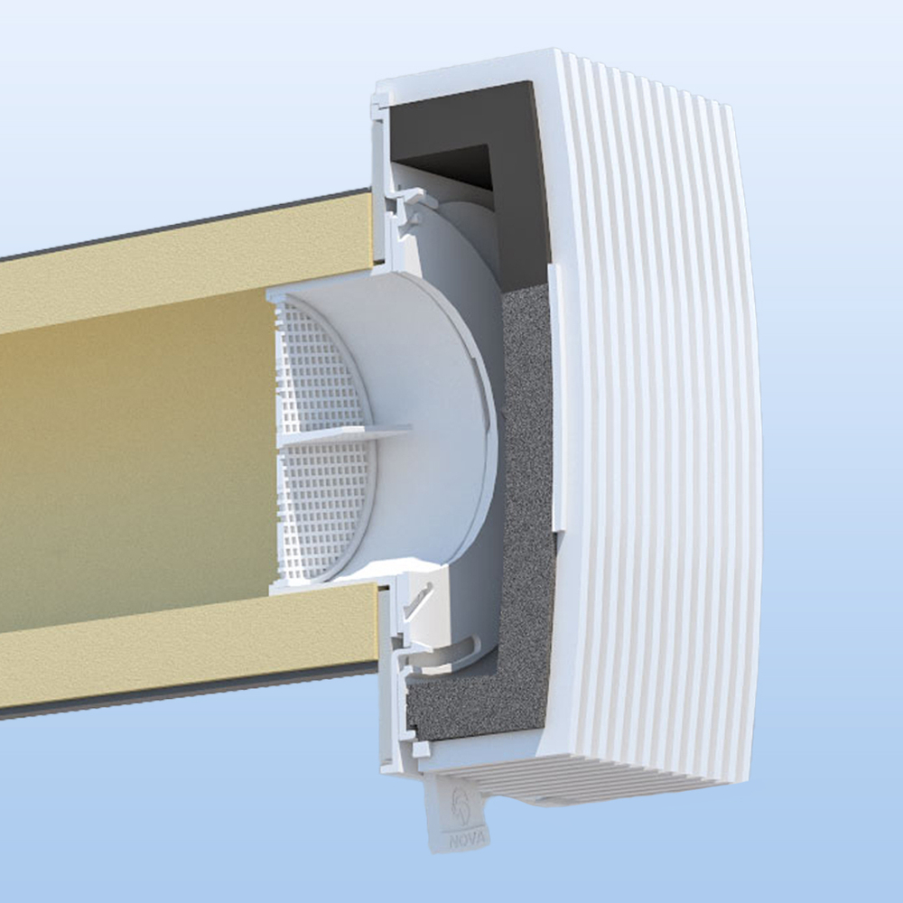 Воздушный клапан стеновой NovaSTYLE КИВ-125 с вентиляционным каналом 0,5 м, фильтром и решеткой RAL9016 белой