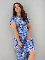 Платье П-026/небесный-экрюлистья