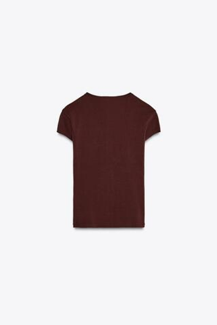 ZARA ФУТБОЛКА ОБЛЕГАЮЩЕГО КРОЯ С КОРОТКИМИ РУКАВАМИ, БУРГУНДИ
