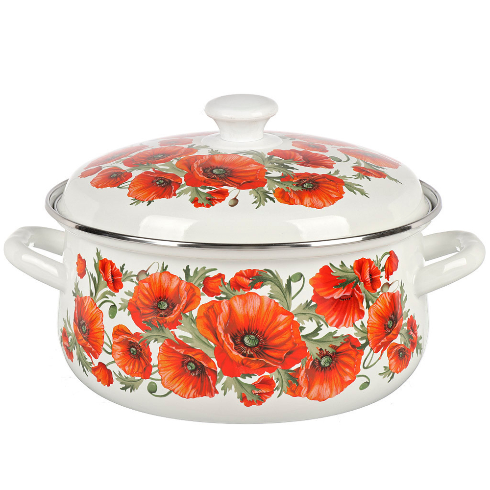 Кастрюля эмал сталь, 4 л, с крыш, крышка сталь, сферич, Daniks, Маковый цвет, 61904-142/6-У