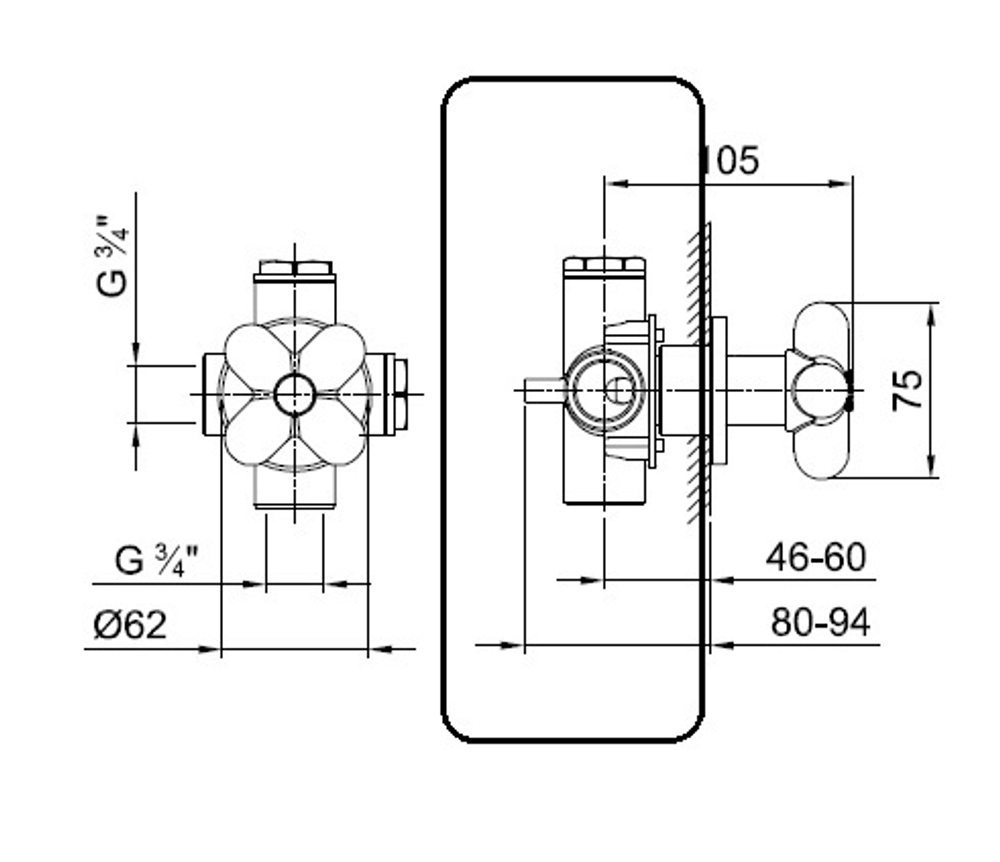 Fantini Встраиваемая часть запорного вентиля 3/4 19 00 6090A