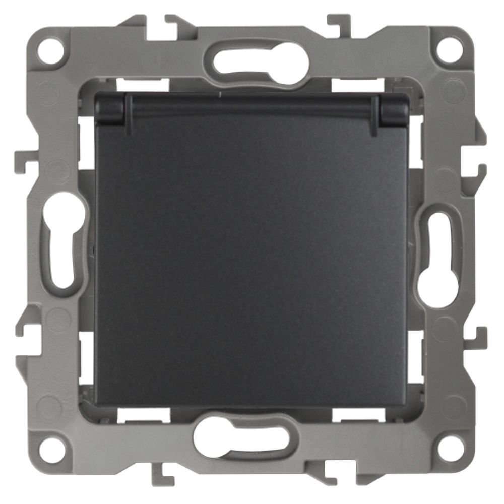 12-2103-05 ЭРА Розетка 2P+E Schuko со шторками с крышкой, 16A-250В, IP20, Эра12, антрацит | Эра 12 Антрацит