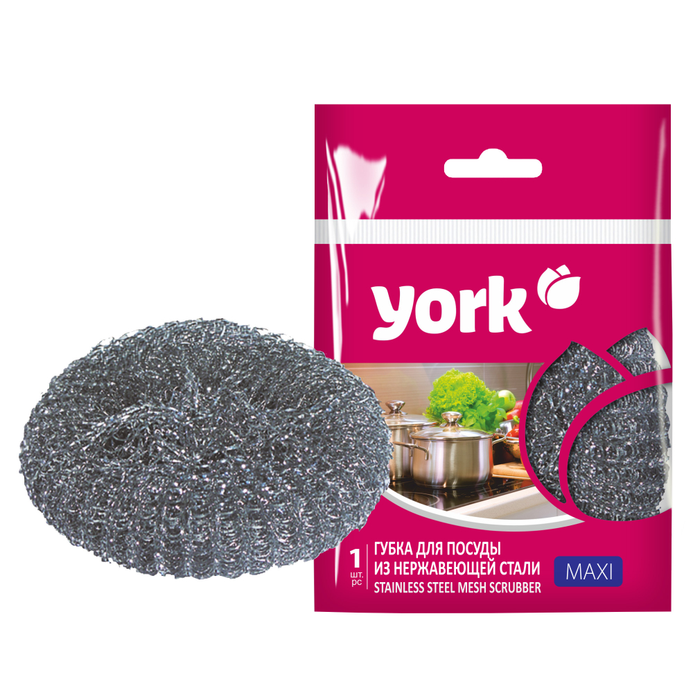 Губка для посуды метал МАКСИ (1шт/уп) /YORK/003020