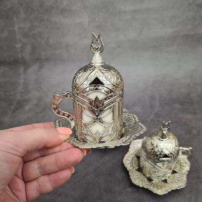 Кофейная пара "Клевер" на 1 персону/Acar. Чашки для кофе с блюдцем. Турция (бронзовый)