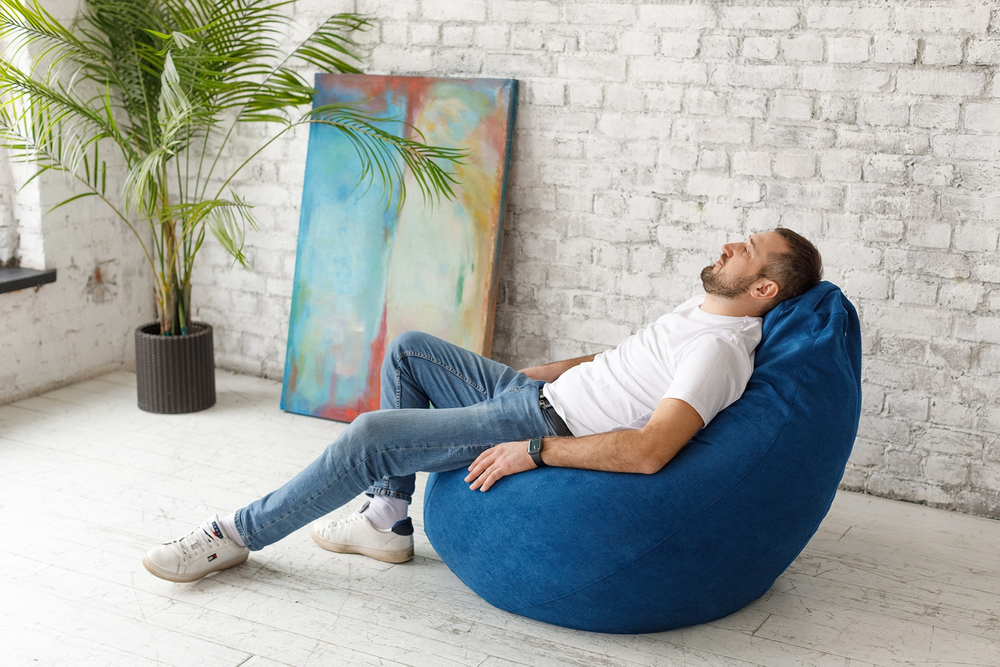 Кресло Мешок Груша Синий Велюр (2XL, Классический)