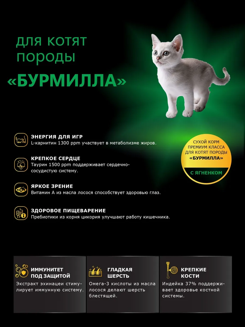 Корм для котят породы Бурмилла, с ягненком, 2 кг