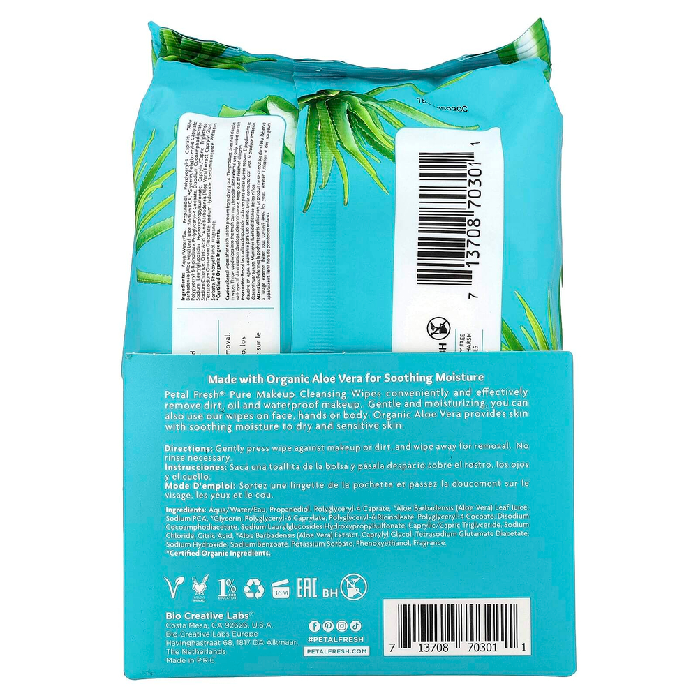 Petal Fresh, очищающие салфетки для снятия макияжа, успокаивающее алоэ вера, 60 салфеток