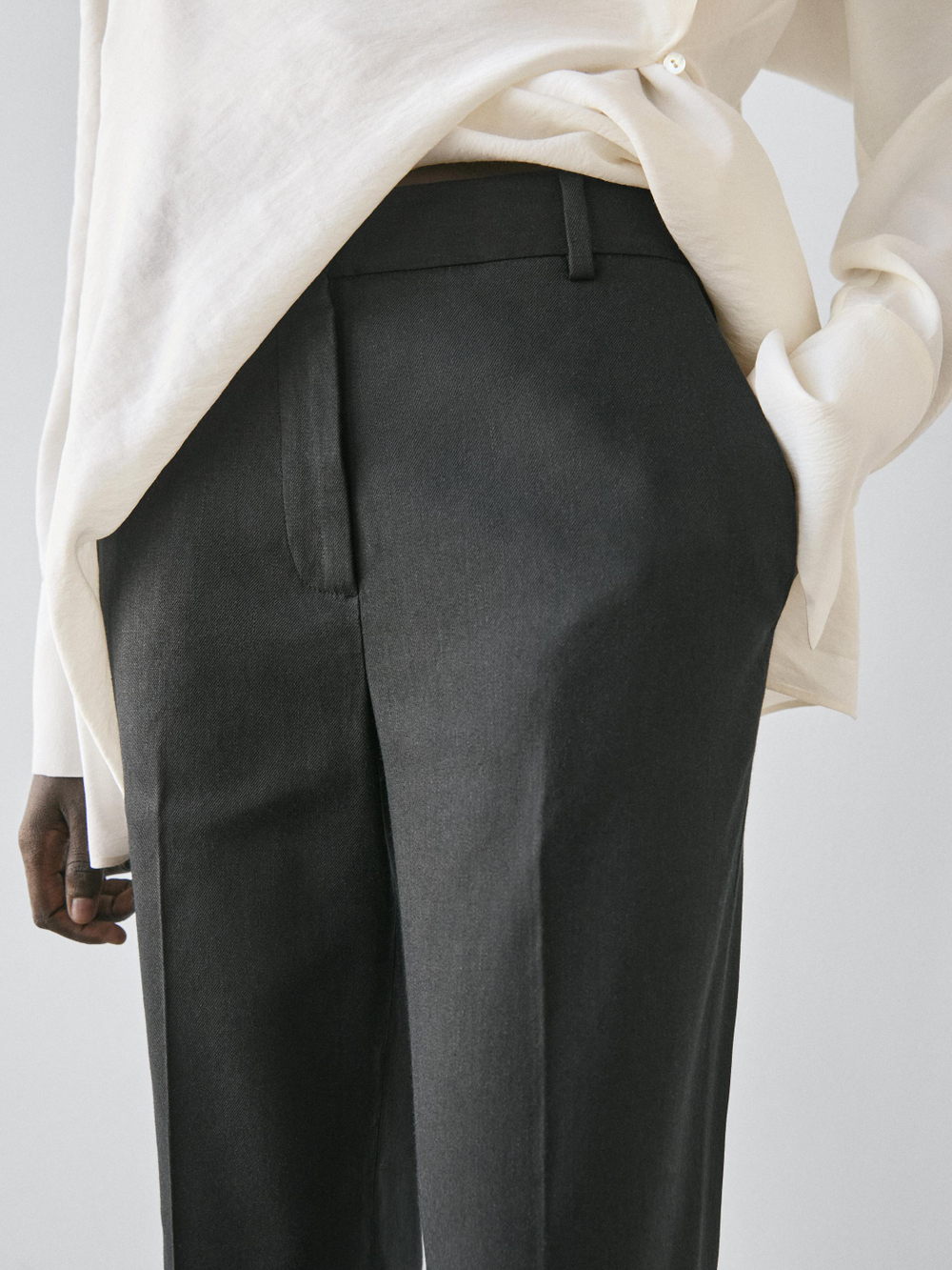 Massimo Dutti Брюки прямого кроя из смесового льна, черный