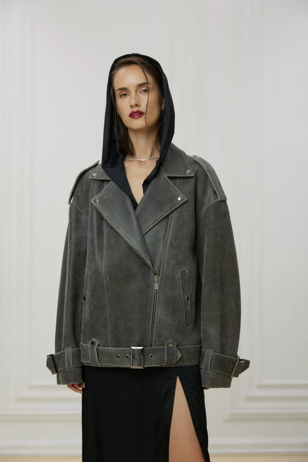 Косуха Oversize Vintage с ремешками, Серый