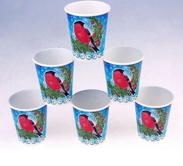 Стакан бумажный "Снегири" 225 мл 6штук