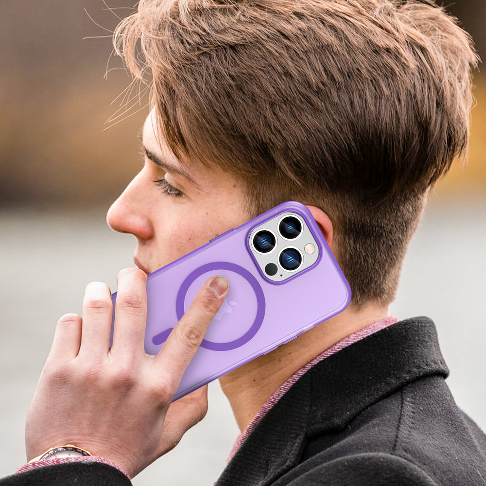 Мягкий усиленный чехол фиолетового цвета с поддержкой MagSafe для iPhone 13 Pro, серия Frosted Magnetic
