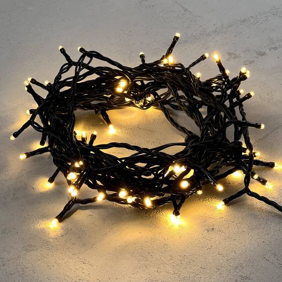 Светодиодная нить 100 теплых белых LED ламп, 10 м., 24В, черный провод ПВХ, LTC (PST100-11-1WW)