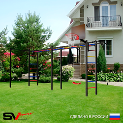 Уличная шведская стенка Sv Sport рукоход х 2 с комплектом турник прямой У51322К (Турник/"Лодочка"/Щит баскет)