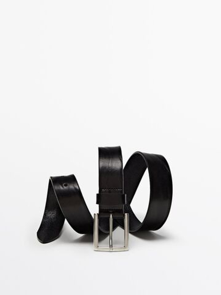 Massimo Dutti Кожаный ремень с эффектом потертости, черный