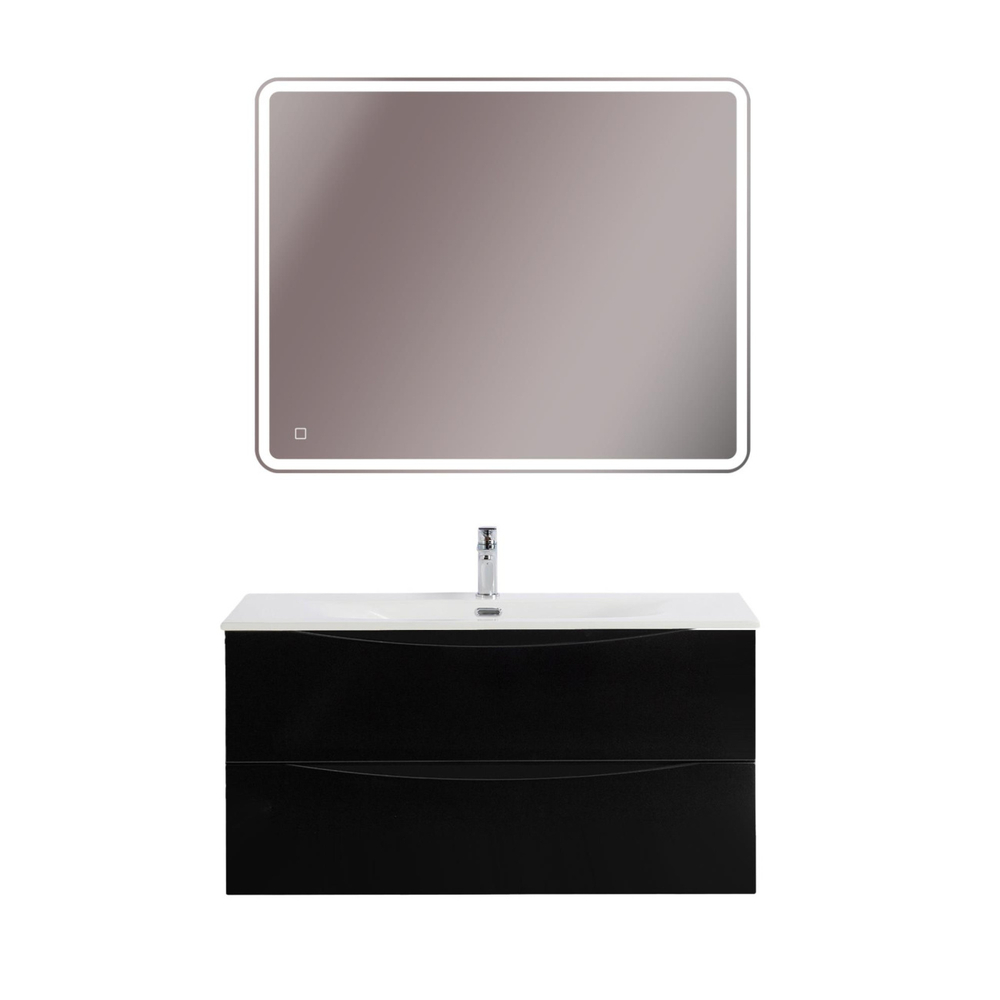 Тумба с раковиной подвесная BelBagno MARINO-CER-MINI-1000-2C-SO-NL-P Nero Lucido, раковина белая BB-8099-3-100