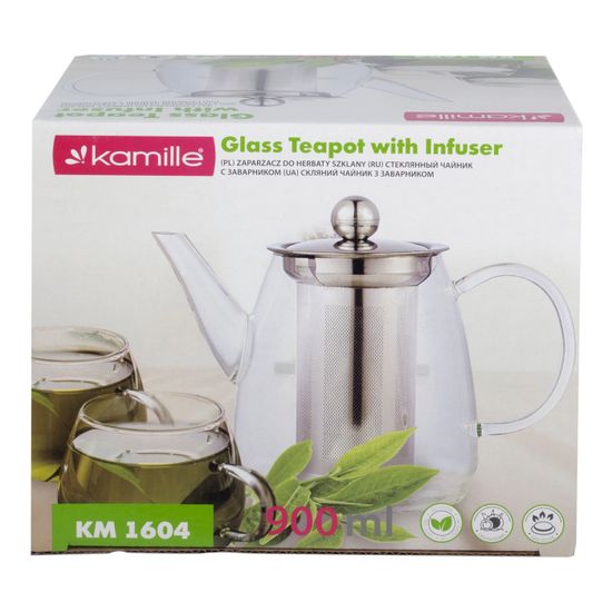 Заварочный чайник 900 мл. Kamille KM-1604 (стекло, нержавеющая сталь)