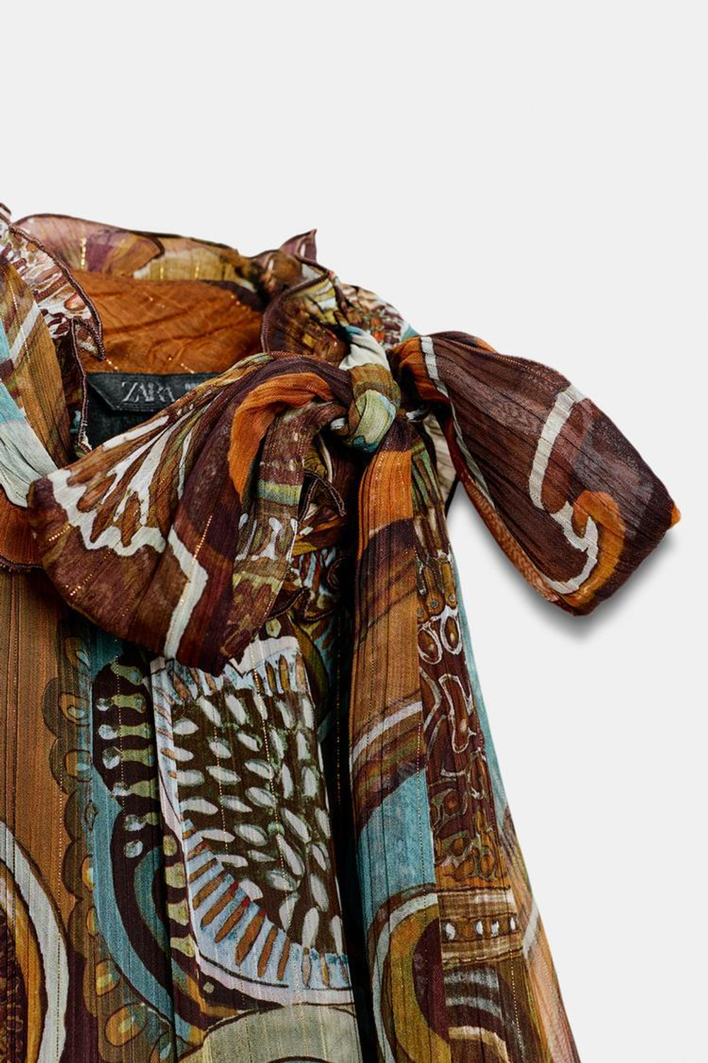 ZARA ТОП АСИММЕТРИЧНОГО КРОЯ С МЕТАЛЛИЗИРОВАННОЙ НИТЬЮ И ПРИНТОМ, РОЗОВАТО-КОРИЧНЕВЫЙ