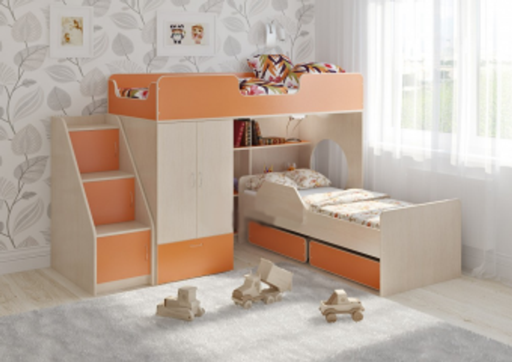 Двухъярусная кровать КарИВи Легенда 3.10  Дуб Молочный Оранжевый