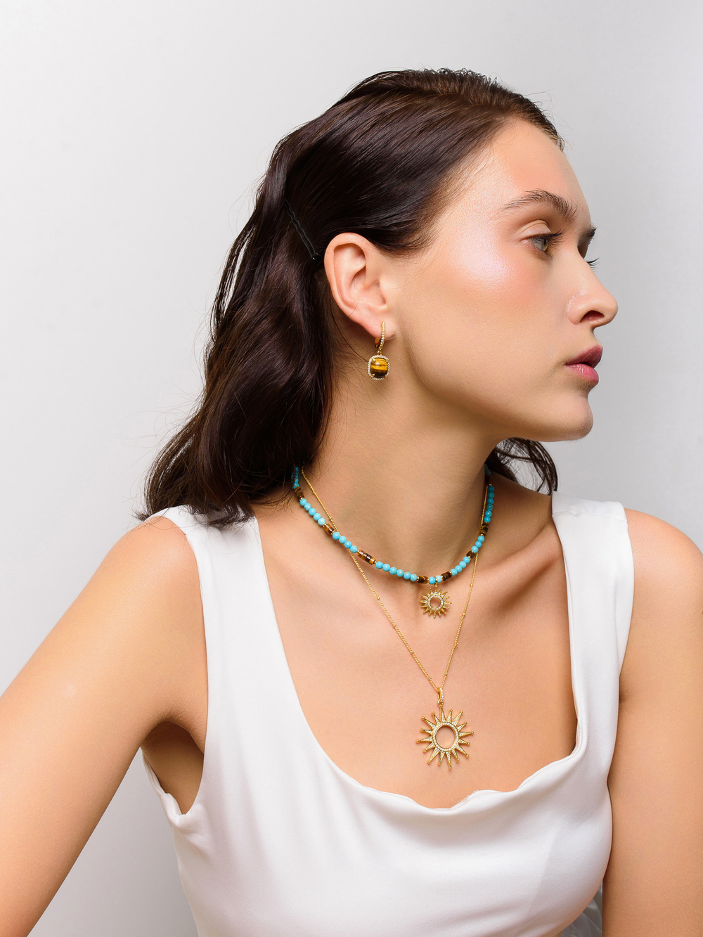 Чокер "Sun" с турквенитом и тигровым глазом Gold