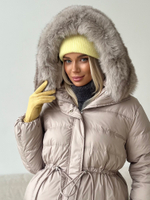 Пуховик Fresh миди с кулиской бежевый