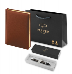 Подарочный набор: Шариковая ручка Parker IM Metal Core Dark Espresso CT и Ежедневник недатированный А5 коричневый