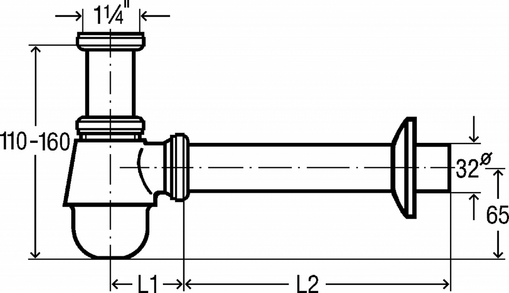 114619 Сифон бутылочный для биде 1 1/4 Viega