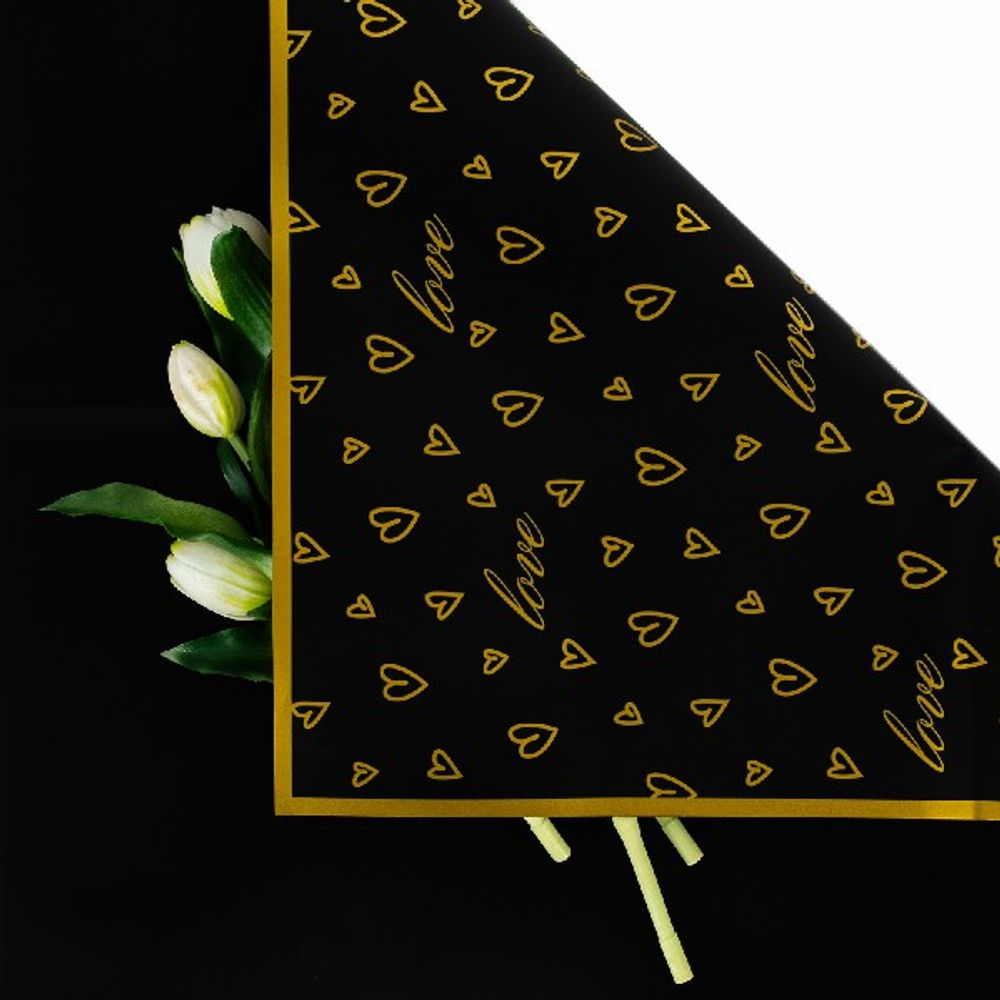 ЛИСТ двусторонняя "Сердечный бум" 57*57см Черный/20шт