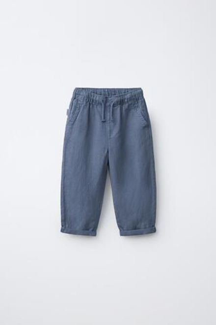 ZARA БРЮКИ СТРУЯЩЕГОСЯ КРОЯ ИЗ СМЕСОВОГО ЛЬНА, СИНИЙ