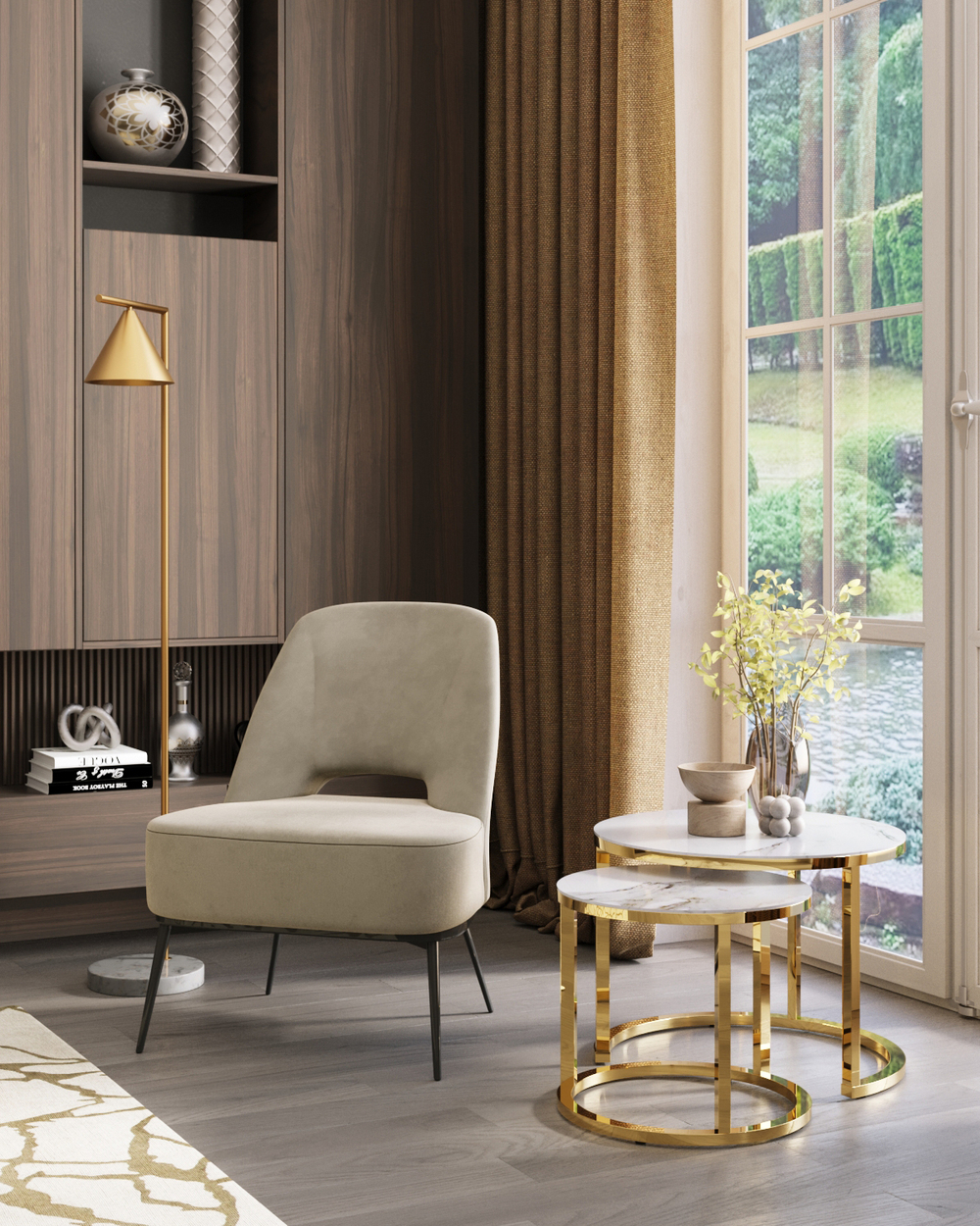 Набор журнальных столиков Селена 60 и 45 см стекло белый мрамор сталь золото