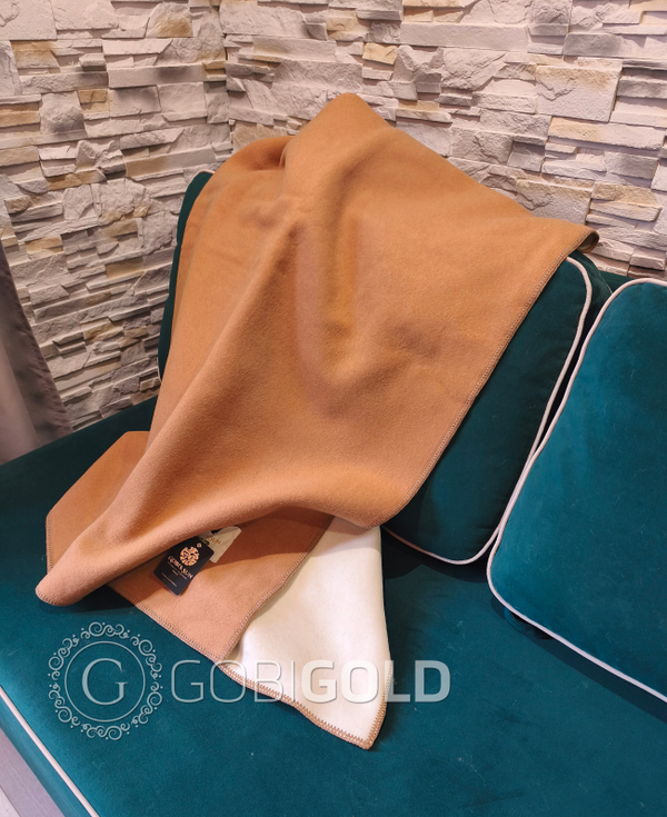 Одеяло тканое из 100% верблюжьей шерсти 180х200 см. (GOBI SUN) - камел/крем (утяжеленное)