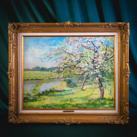 Винтаж: Старинная картина «Весенний пейзаж»