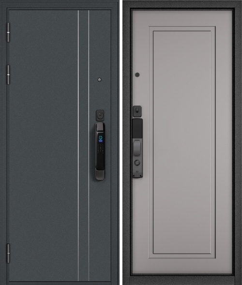 Входная дверь Мастино City Smart D5/0 Чёрный муар - Эмаль светло серая