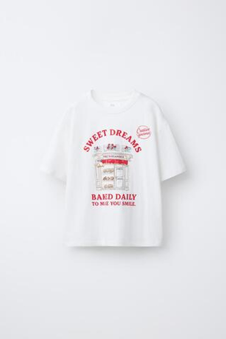 ZARA ФУТБОЛКА С ПРИНТОМ, БЕЛЫЙ