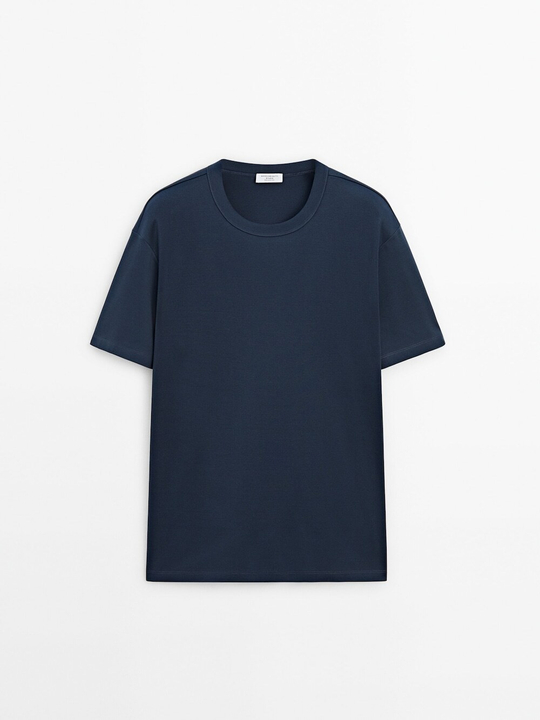 MASSIMO DUTTI Хлопковая футболка с короткими рукавами - Studio, темно-синий