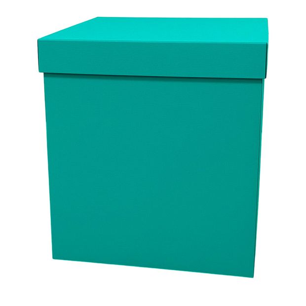 Большая коробка сюрприз для шаров бирюзовая (60х80) с надписью и бантом (оформленная)