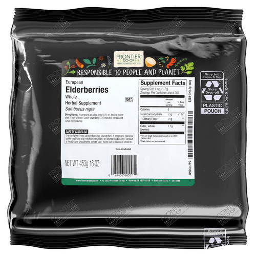 Frontier Co-op, Whole Elder Berries (Цельные ягоды бузины), 453 г (16 унций)
