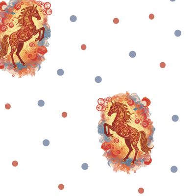 Стильный огненный конь стоит на задних ногах на белом фоне