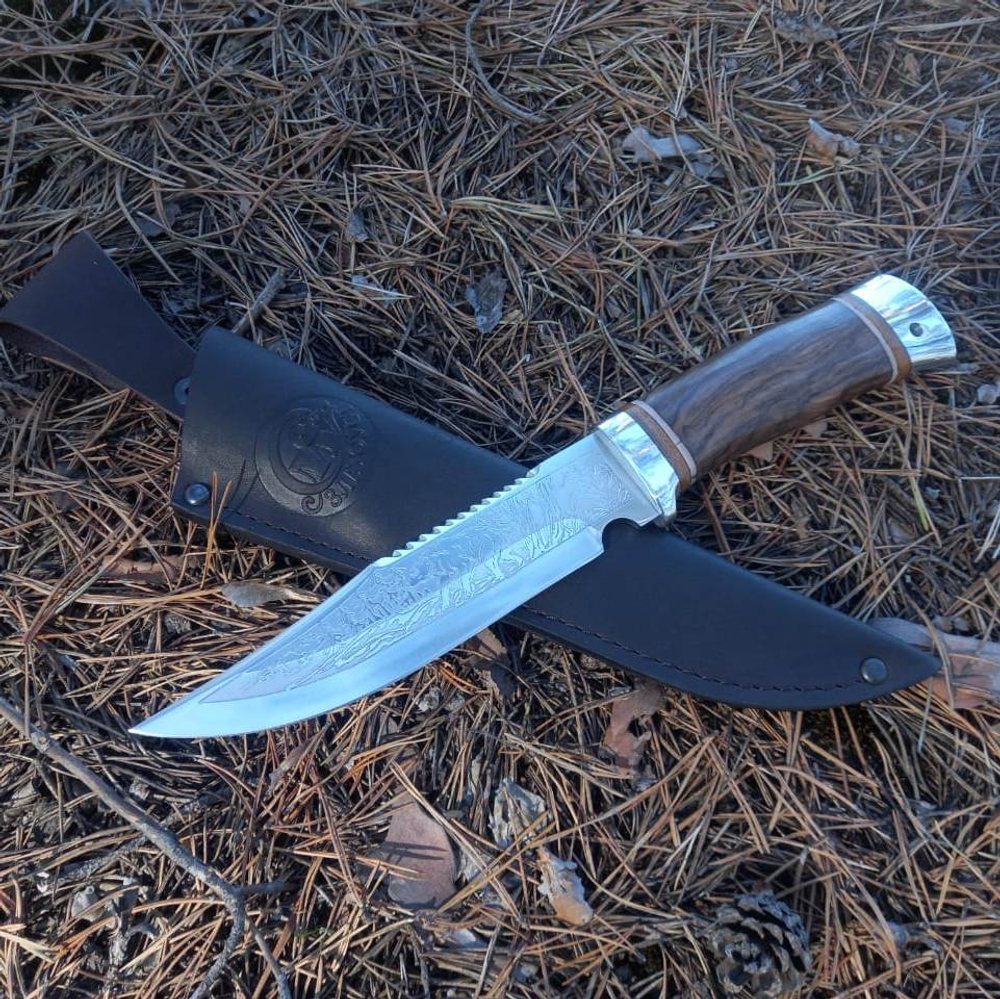 Нож кованый НС-01А Охотник (40Х10С2М) алюминиевые вставки (Златоуст)