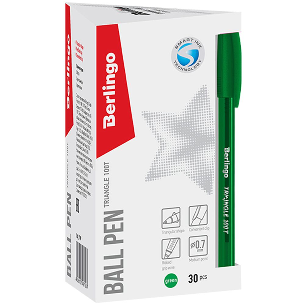 Ручка шариковая Berlingo "Triangle 100T" зеленая, 0,7мм, трехгран., игольчатый стержень, 1шт