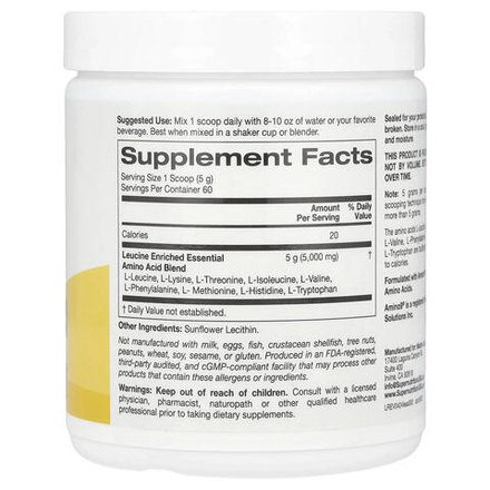 Super Nutrition, незаменимые аминокислоты с лейцином, без добавок, 300 г (10,58 унции)